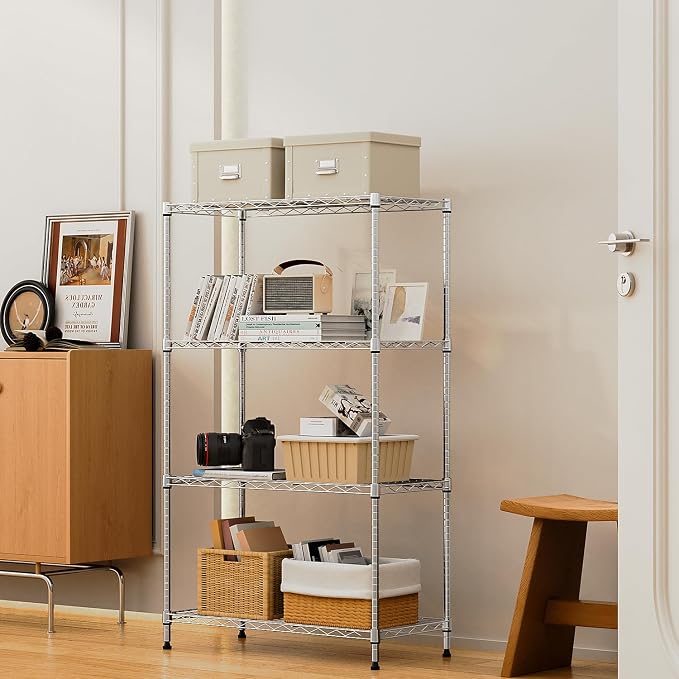 M MZG 1000 lbs 4Tier Shelf Metal Storage Shelves Wire Rack Closet Organizers with Wheel for Garage Kitchen Bathroom Laundry Chrome 13.7" D x 29.5" W x 47.2" H - Image 2