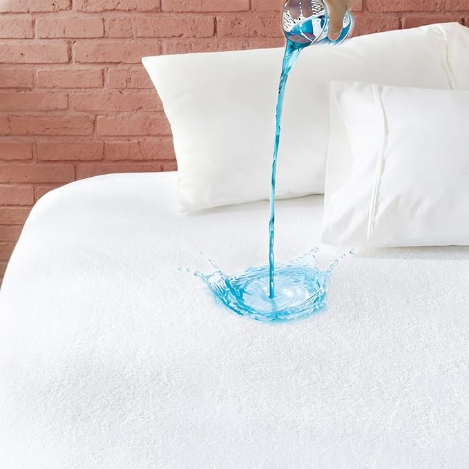 Twin Mattress Protector Waterproof- Washable Mattress Cover Twin Size Fitted Bed Pad Noiseless Plastic Protection Up to 18” Allergy Mattress Protector Soft&Breathable（White）