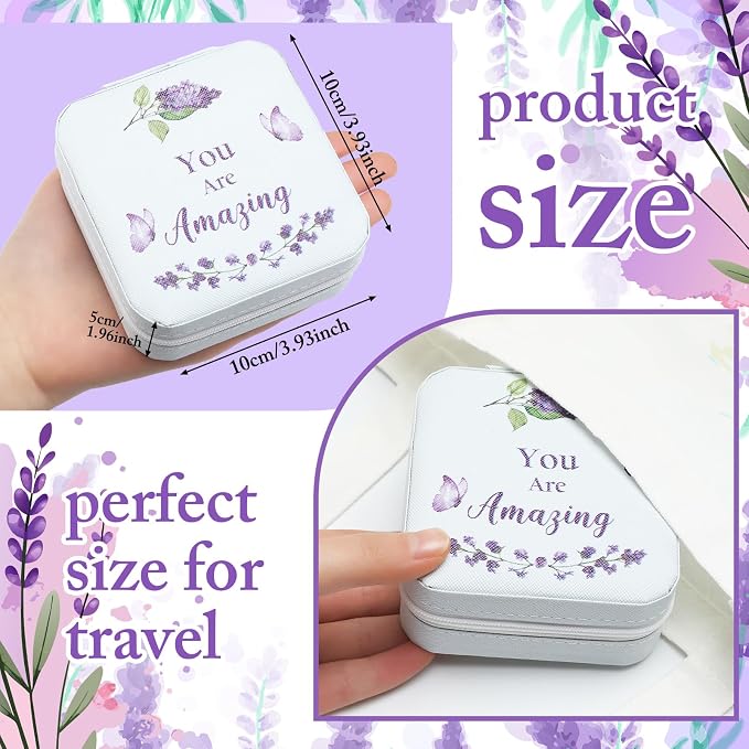 Kacctyen 12 Pcs Mini Travel Jewelry Case Bulk You Are Loved Mother's Day Church Gift Bulk Purple Butterfly Gift for Secretary Mother Girls Leather Travel Jewelry Case Mothers Day Church Gifts - Image 3