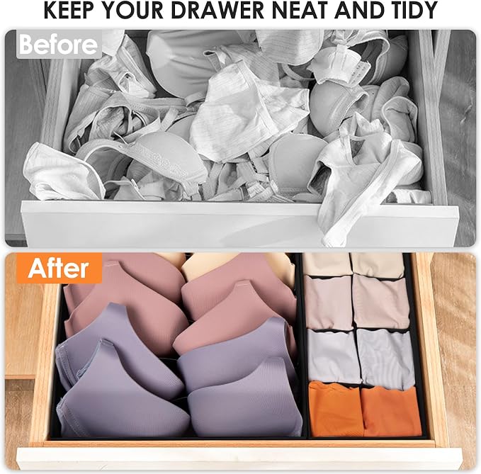 Drawer Organizer Clothes, 8 Pack Dresser Organizer Bins for Baby Clothes, Underwear Sock, Fabric Closet Organization and Storage Dividers for Nursery Bedroom (48 Compartments, Black) - Image 6