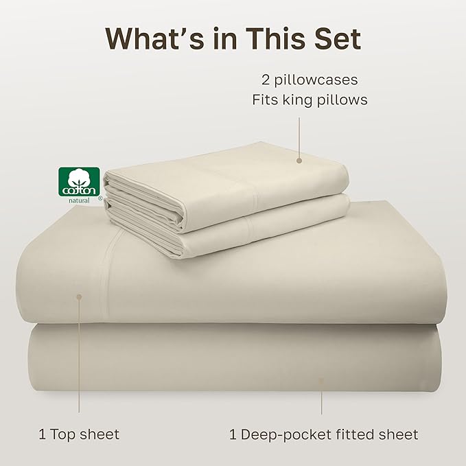 California Design Den Deep Pocket King Sheets Set - Luxury 600 Thread Count 100% Cotton Sateen, King Size Sheet Set, All Around Elastic, Snug Fit, Durable Bedding - Ivory (Warm Cream)