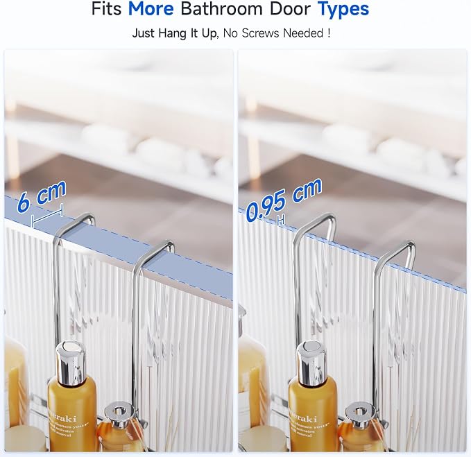 Skyapex Shower Caddy Over the Door Organizer: Bath Rack Hanging Over Glass with Hooks - Storage Shelf Inside Bathroom for Shampoo - Sliver - Image 4