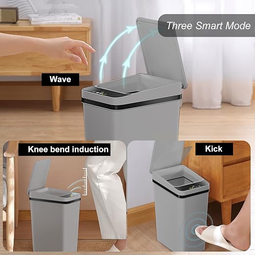 Yatmung 2 Pack - 2.5 Gallon Motion Sensor Bathroom Trash Can - Slim Smart Trash Cans - Skinny Trash Bin with Lid - Electric, Narrow, Plastic, Auto Open - Small Automatic Garbage Can (Grey) - Image 2