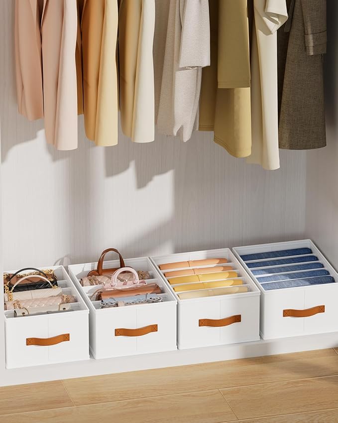 Homsorout Purse Organizer for Closet, Fabric Handbag Storage Organizer with Handles, Foldable Bag Organizer Drawer for Flat Handbags, Clothes, Towels or Pants, Closet Storage Organizer, White, 6 Pack - Image 6