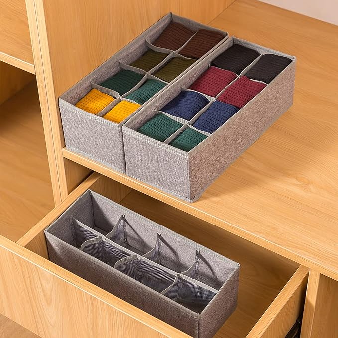 Qozary 3 Pack Sock Underwear Drawer Organizer Dividers, Collapsible Cabinet Closet Storage Boxes for Clothes, Socks, Lingerie, Underwear, Tie, Belt, Baby, Bedroom - Image 6