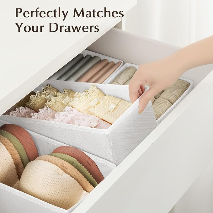 DIMJ Drawer Organizers - Set of 4 Fabric Closet Organizers and Storage, Drawer Dividers for Baby Clothes, Socks, Belt, Tie (White) - Image 3