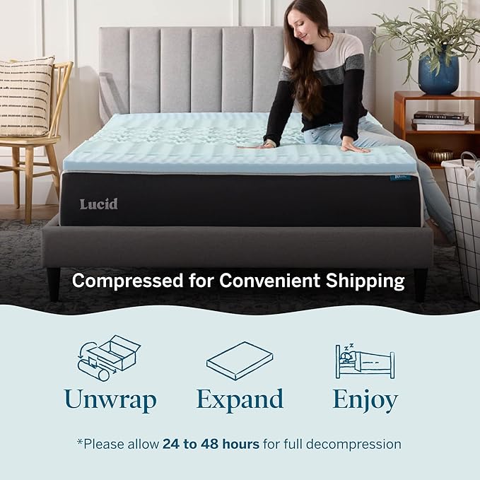 LUCID 2 Inch Gel Memory Foam Mattress Topper, King size – 5 Zones – Cooling Gel Infusion – CertiPur Certified Foam