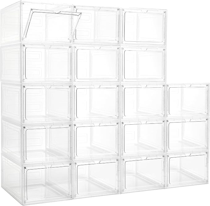 LXLXXL 18 Pack Storage Bins with Lids, Plastic Storage Containers with Magnetic Door, 19 Qt Stackable Clear Storage Box for Home, Office Organizing by LXLXXL