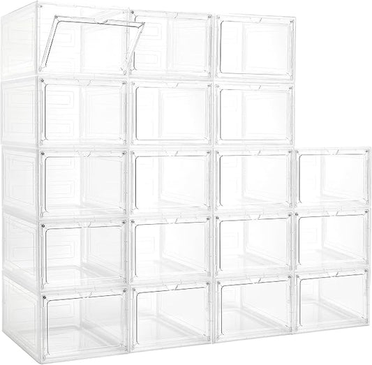 LXLXXL 18 Pack Storage Bins with Lids, Plastic Storage Containers with Magnetic Door, 19 Qt Stackable Clear Storage Box for Home, Office Organizing by LXLXXL