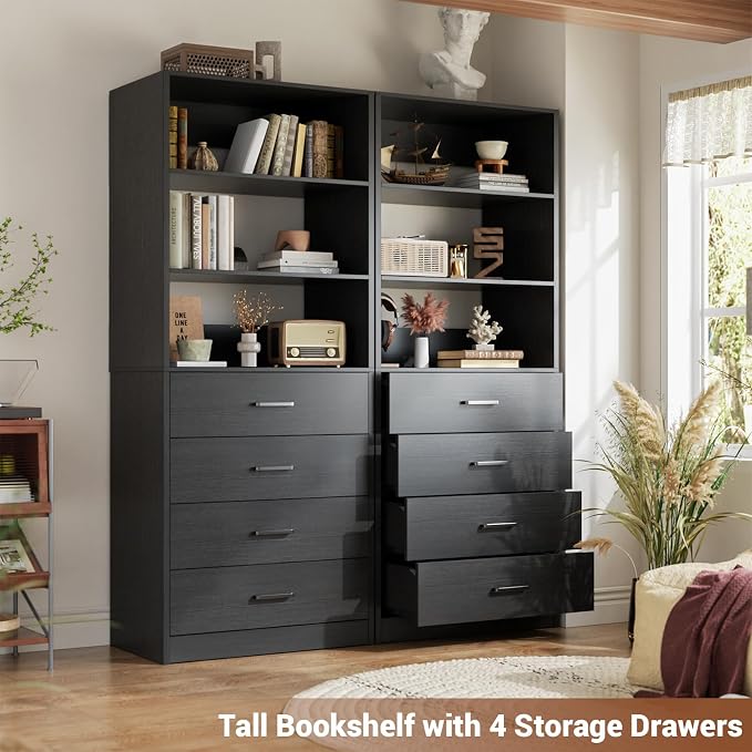 Aheaplus Closet Drawers System, 21.3" Wood Closet Organizer System with 4 Drawers, Modular Walk-in Closet System Storage Unit, Small Closets Wardrobe Rack, Tall Storage Cabinet Unit, Black - Image 4