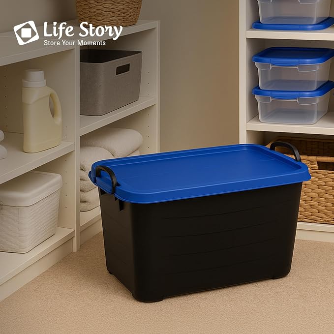Life Story 6 Pack Heavy Duty Stackable Storage Bin, 55 Quart Home Organizer, Versatile Lightweight Locking Bins with Carrying Handles, Black/Blue - Image 5