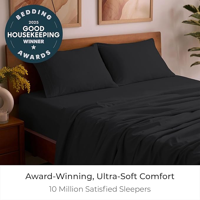 Mellanni Full Sheets Set - 4 PC Iconic Collection Bedding - Hotel Luxury, Extra Soft, Cooling Bed Sheets - Wrinkle, Fade, Stain Resistant (Full, Black)