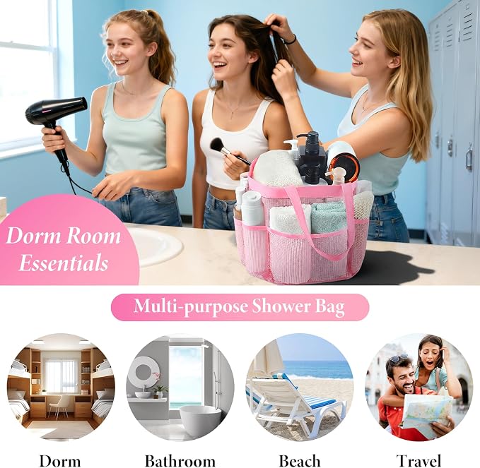 Attmu 2 Pack Mesh Shower Caddy Portable, Quick Dry Hanging Shower Tote Bag for College Dorm Room Essentials, Large Capacity Caddy Dorm for Bathroom Gym Swimming - Image 2