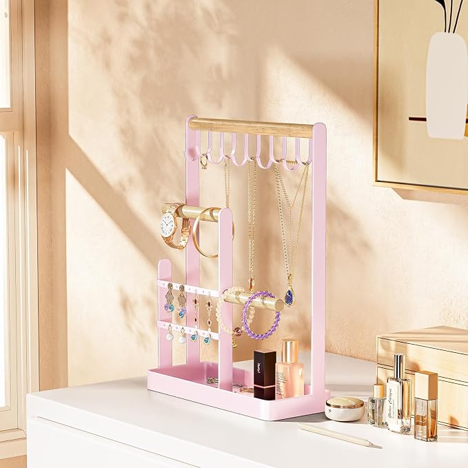 ProCase Cute Jewelry Stand, Aesthetic Jewelry Organizer for Dresser Vanity, Jewelry Holder Display for Necklaces Earrings, Gifts for Teen Girls Women, Bedroom Dorm Decor -Medium, Pink - Image 7