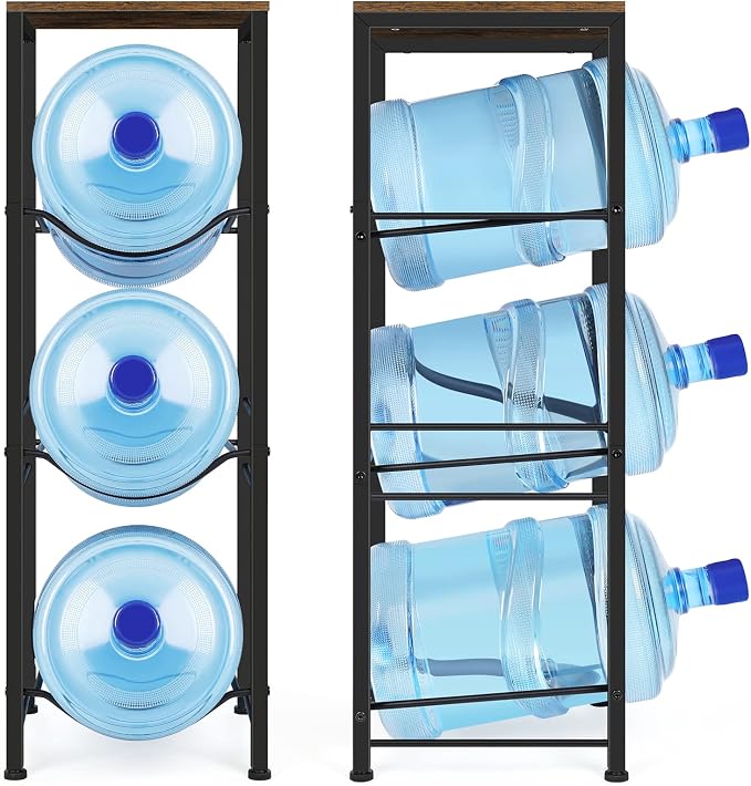 5 Gallon Water Jug Holder 3-Tiers Water Dispenser Stand Rack, Water Bottle Organizer with Storage Shelves for Kitchen Living Room Office, Rustic Brown - Image 8