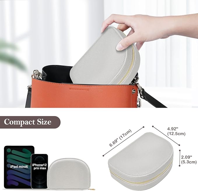 ProCase Travel Size Jewelry Box, Medium Portable Seashell-Shaped Jewelry Case, 2 Layer Mini Jewelry Organizer in PU Leather for Women -Silver - Image 6