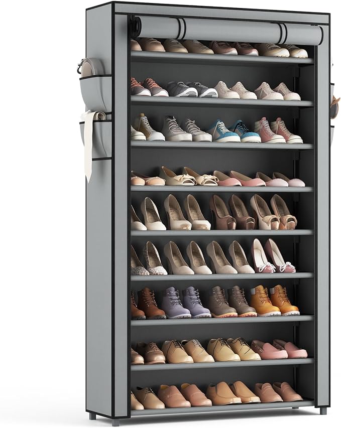 LANTEFUL Shoe Rack with Covers 10 Tier Tall Shoe Rack Organizer Large Capacity Shoe Shelf Storage 40 Pairs Space Saving Free Standing Shoe Storage Organizer for Closet, Entryway, Dorm, Grey by LANTEFULforTidyingHouse