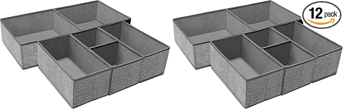Criusia Foldable Underwear Drawer Organizer, Closet Dividers, Storage Box for Clothes, Socks (6 Bins, Gray) (Pack of 2) by Criusia