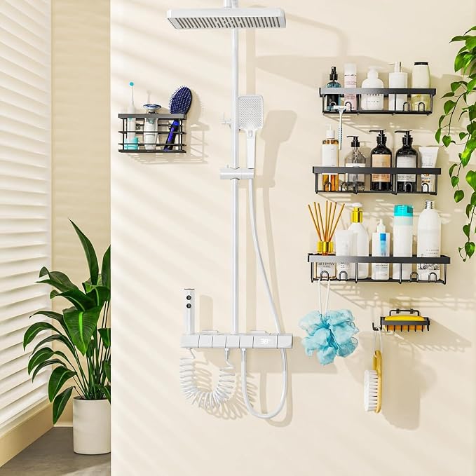 Moforoco Adhesive Shower Caddy Organizer Shelves Rack - 5 Pack Corner Bathroom Storage Organization, Home & Kitchen Decor Inside RV Accessories, Hanging First Apartment Household Camper Essentials - Image 6