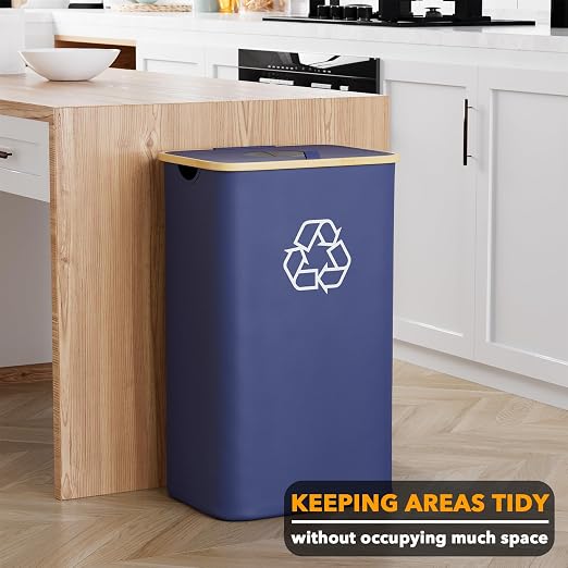 SpaceAid Recycling Bin for Kitchen 26 Gallon, 100L Recycle Bin with Lid and 2 Reusable Inner Bags, for Bottle Can Glass Plastic Stickers, Blue - Image 2