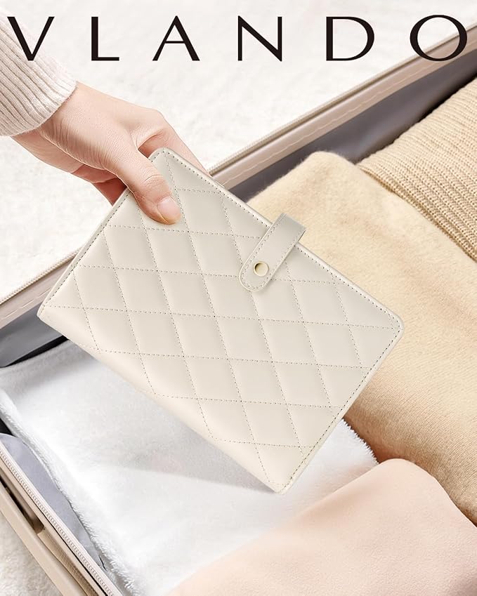 VLANDO Travel Jewelry Organizer Case,Large Jewelry Storage Book Ring Binder with Clear Zipper Velvet Jewelry Pouches Bags for Rings,Bracelet,Earrings-Cream White - Image 7