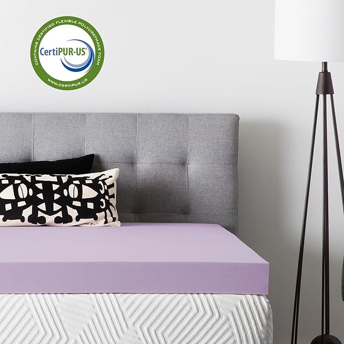 Lucid 4 Inch Lavender Memory Foam Mattress Topper, California King Size – Essential Oil Infusion – Ultra Plush Feel, Pressure-Relieving Bed Topper – Ventilated and Breathable – CertiPur Certified