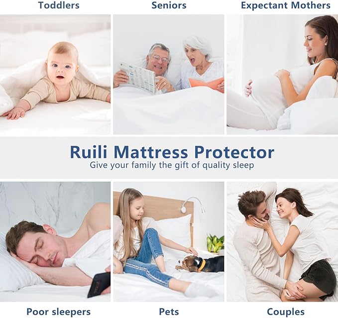 Queen Mattress Protector Waterproof Washable Mattress Padded Cover Fitted Queen Size Bed Protection Noiseless Plastic Bed Pad Deep Pocket Up to 18“ Soft and Breathable（White）