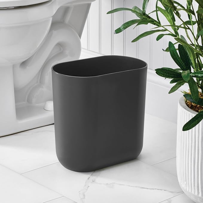 iDesign Small Slim Plastic Bathroom Trash Can, Garbage Can for Bedroom, Office, Desk, Dorm, 2-Pack, Gray - Image 9