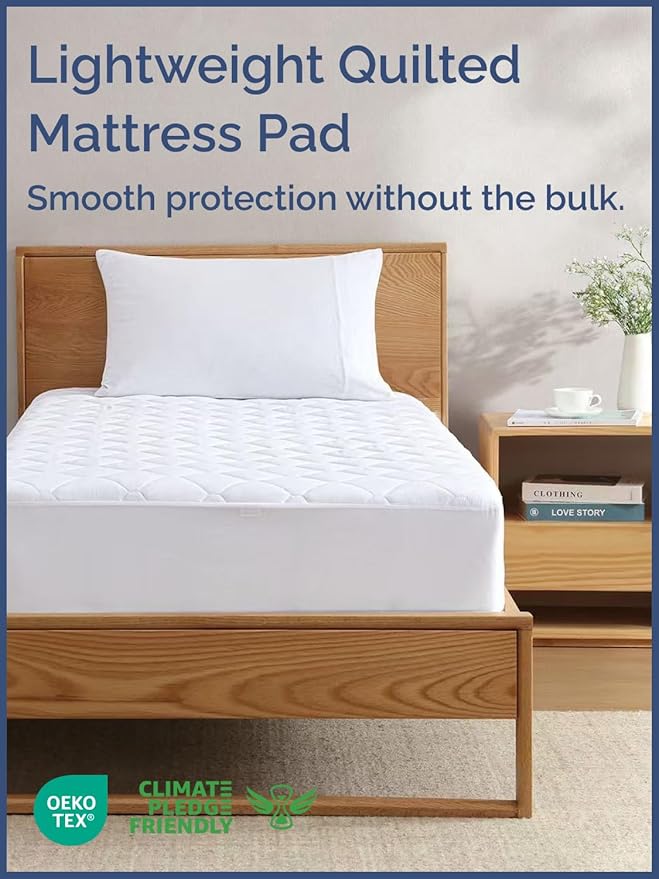 Quilted Fitted Mattress Pad Protector Twin XL Size - Elastic Fitted Mattress Topper & Cover - Breathable, Soft, Low Profile Top Cover with 8-16 Inch Deep Pockets - Easy-Fit & Machine Washable - White