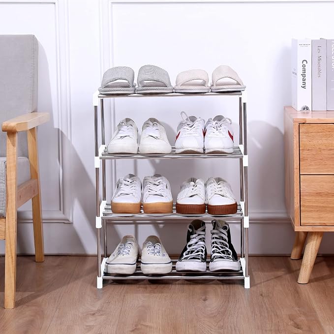 Jucaifu Stackable Small Shoe Rack, Entryway, Hallway and Closet Space Saving Storage and Organization (3-Tier, White) - Image 8