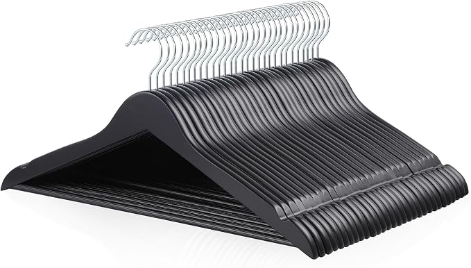 Amazon Basics Wood Suit Clothes Hangers for Closet Organizer, Black, 30-Pack by AmazonBasics