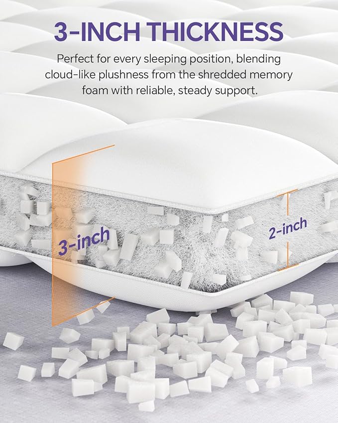Dual Layer 5 Inch Memory Foam Mattress Topper King - 2 Inch Gel Memory Foam and 3 Inch Pillow Top Mattress Pad, 7-Zone Egg Crate King Size Mattress Topper(Cream)