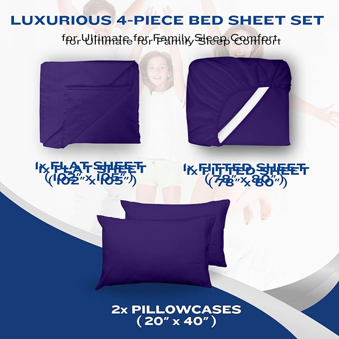 DREAMCARE Queen Sheet Set – 4 pcs Cooling Sheets – up to 21” Extra Deep Pocket Queen Sheets – Hotel Luxury Sheets & Pillowcases – Superior Softness 100% Fine Microfiber with Side Pocket – Purple