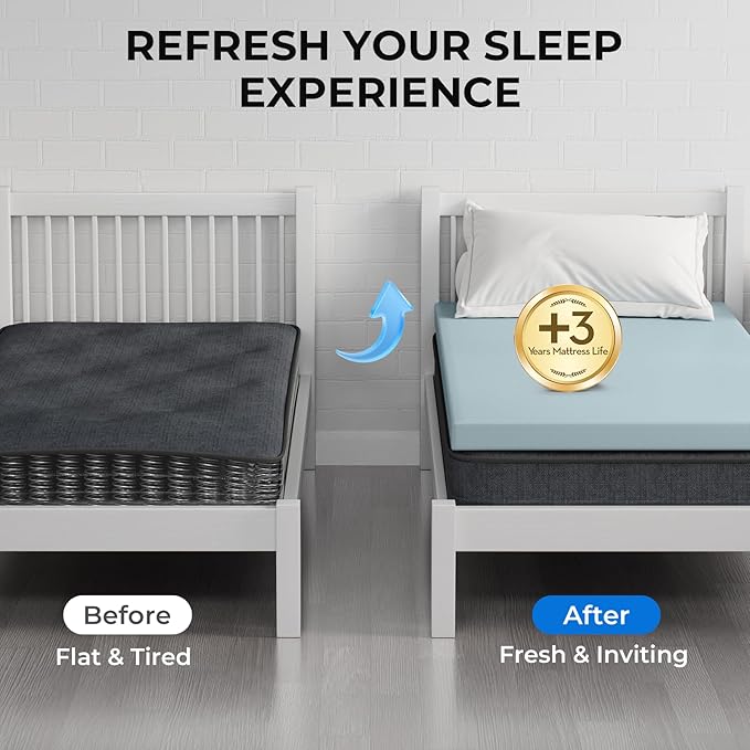 OhGeni 2 Inch Twin Size Memory Foam Mattress Topper Pad with Cover, Soft Bed Cover with Anti-Slip Base, Enhanced with Cooling Gel，Removable & Washable，College Dorm Room Essential
