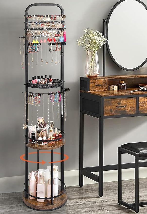 Jewelry Holder Organizer, Floor Jewelry Organizer with Earring Organizer Necklace Holder, Rotating Jewelry Stand Necklace Display Earring Storage, Large Hanging Jewelry Tree for Jewlery Bracelet Ring by SOLIMINTR