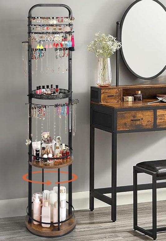 Jewelry Holder Organizer, Floor Jewelry Organizer with Earring Organizer Necklace Holder, Rotating Jewelry Stand Necklace Display Earring Storage, Large Hanging Jewelry Tree for Jewlery Bracelet Ring by SOLIMINTR