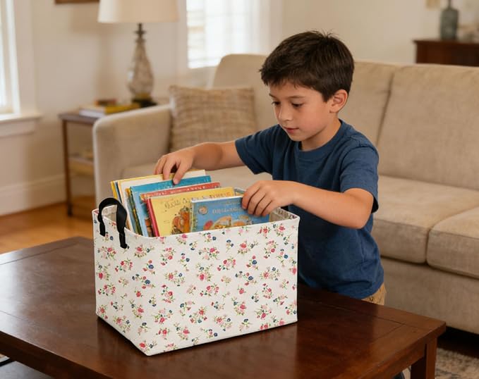 Rectangular Kids Baskets Flower Basket Cute Storage Bins Organizer Box Boys Room Decor for Home.(Dot flower) - Image 4