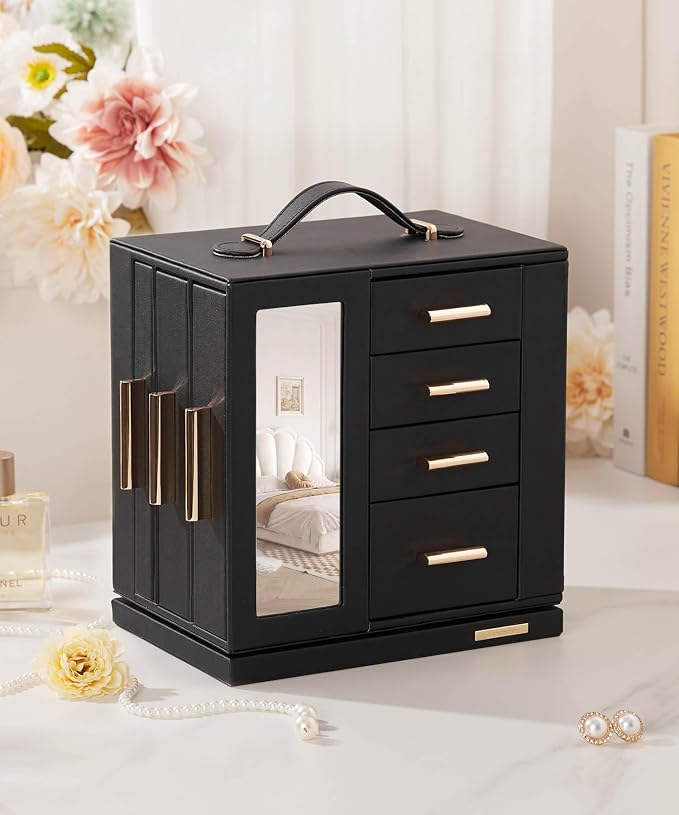 Homde Jewelry Box for Women Large: Rotating Organizer for Ring Earring Necklace Bracelet - 7 Drawers Storage for Dresser (Black) - Image 9