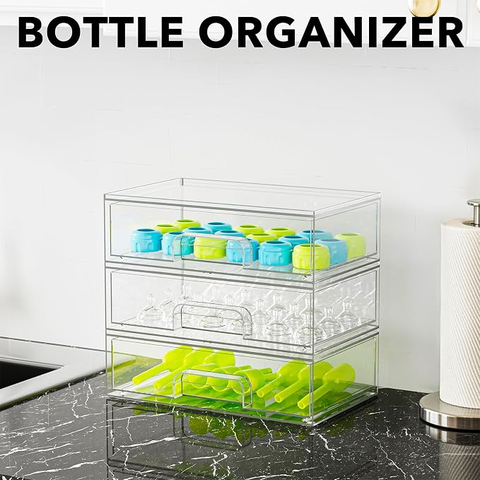 SpaceAid Bottle Storage Organizer Baby - Acrylic Bottles Station Organizer Container, Stackable Clear Drawers for Countertop, Vanity, Bathroom, Cabinet, Pantry Organization, 3 Pack, 3L, 10.3"H - Image 3
