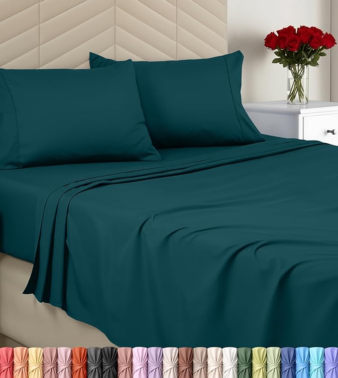 Utopia Bedding Queen Size 4 Piece Sheet Set - Brushed Microfiber - Soft Bed Sheets for Queen Size Bed Set - Includes 1 Fitted, 1 Flat, & 2 Pillow Cases - Deep Pocket (Teal)