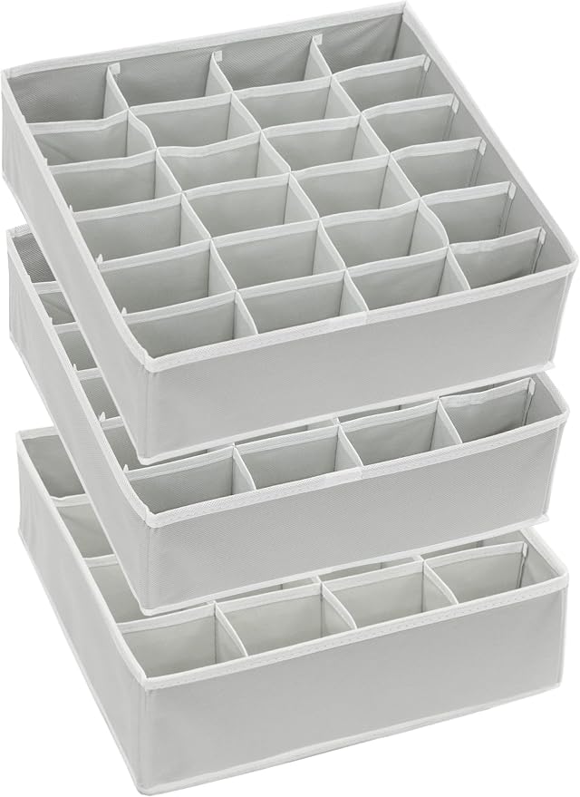 Simple Houseware Sock Drawer Organizer for Dresser/Closet/Bedroom, 3 Pack, Gray - Image 5