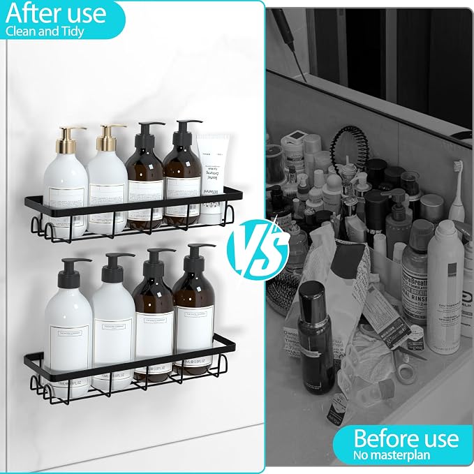 Shower Caddy Organizer with Hooks,Self Adhesive Bathroom Shelves,No Drilling Bathroom Organizers and Storage,Perfect for RV, Apartment, Home Decor,Black 4PCS - Image 4