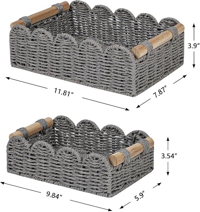 CubesLand Scalloped Edge Decor Baskets for Home, Living Room, Toilet Paper Storage Basket for Over Toilet Tank Top, Storage Shelf, Cute Small Paper Rope Baskets Both Storage&Decor, Set 2 Grey - Image 5