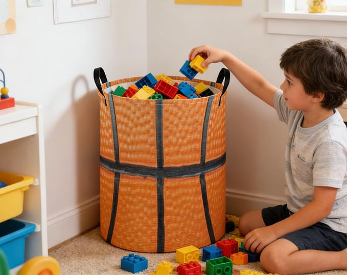Kids Laundry Basket Basketball Hamper for Nursery Boys Hamper Cute Kids Storage Bin Room Decor for Home(Basketball) - Image 4