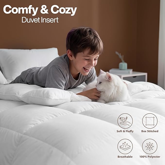 Utopia Bedding Comforter Duvet Insert, Quilted Comforter with Corner Tabs, Box Stitched Down Alternative Comforters Full Size (White, Pack of 2)