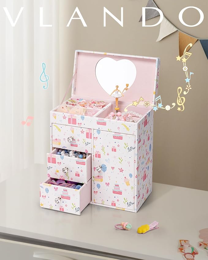 VLANDO Musical Jewelry Box for Girls, Large Kid Music Box with Ballerina for Birthday Bedroom Decor, 4 Layer Girl Jewelry Gifts for Girls Kids - Fantasy - Image 7