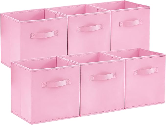 Lifewit Storage Cubes, Foldable Decorative Fabric Storage Baskets for Organizing Home Organizers with Handles for Shelves, Closet, 11 Inch Bins, 18L Pink, 6 Packs by Lifewit