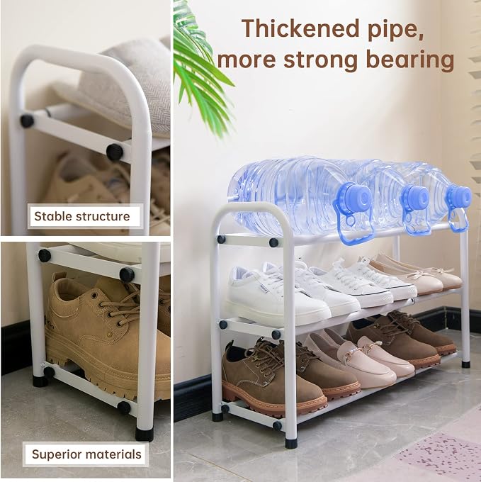 Gonfoam 3-Tier Expandable Shoe Rack,Adjustable Shoe Shelf Storage Organizer Heavy Duty Metal Free Standing Shoe Rack for Entryway Closet Doorway (White) - Image 5