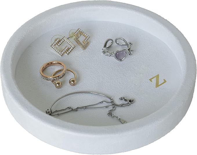 COLLECTIVE HOME - Velvet Jewelry Tray, 6" Monogrammed Jewelry Dish, Smooth Velour Display Dish for Rings, Earrings, Necklaces, Makeup, Personalized Gifts for Women (White-z) by COLLECTIVEHOME