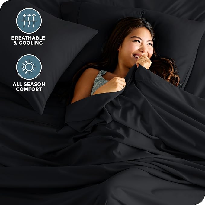 Bare Home Split California King Sheet Set - 1800 Ultra-Soft Microfiber Bed Sheets - Double Brushed - Deep Pockets - Easy Fit - 5 Piece Set - Bed Sheets (Split Cal King, Black)